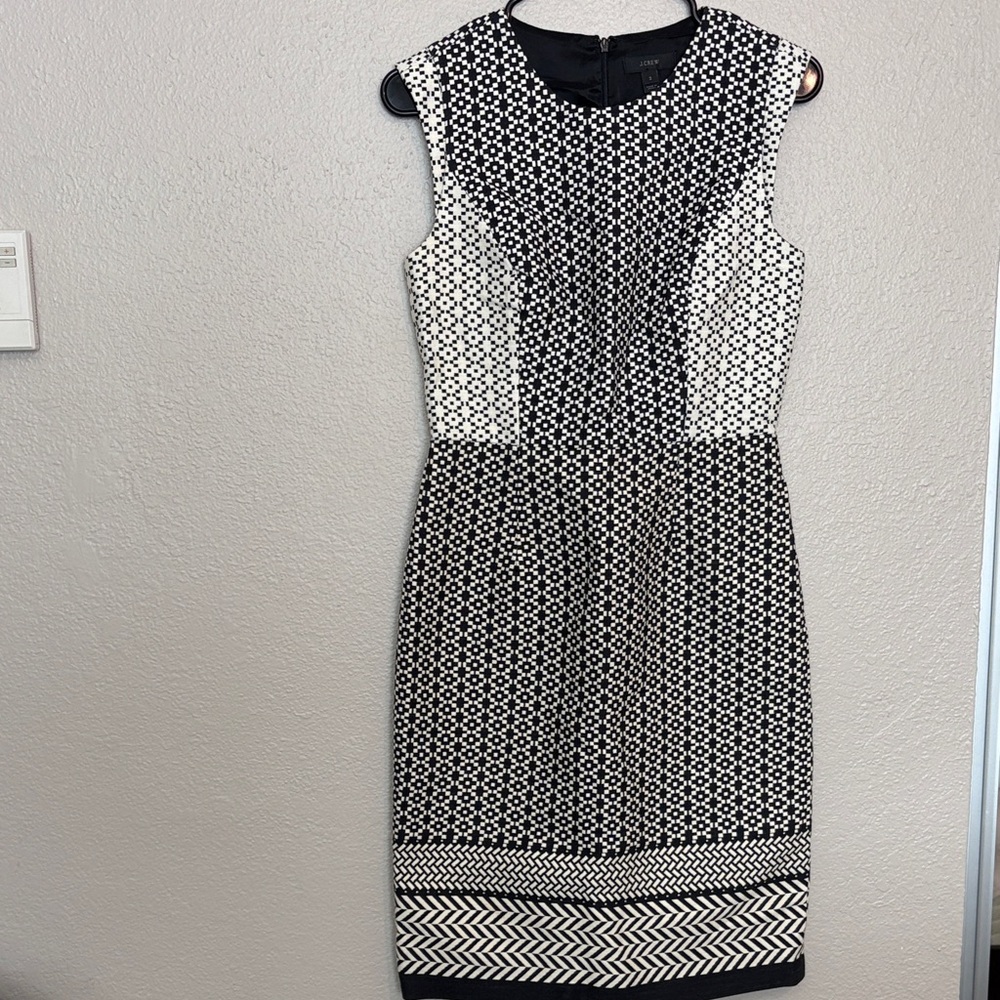 J. Crew Black and White Geometric Midi Dress
